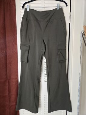 High-Rise Olive Flare Cargo Pants